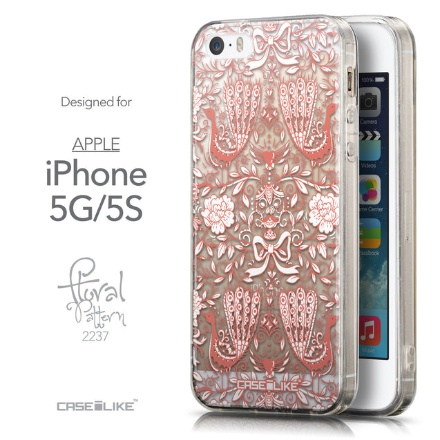 Front & Side View - CASEiLIKE Apple iPhone 5GS back cover Roses Ornamental Skulls Peacocks 2237
