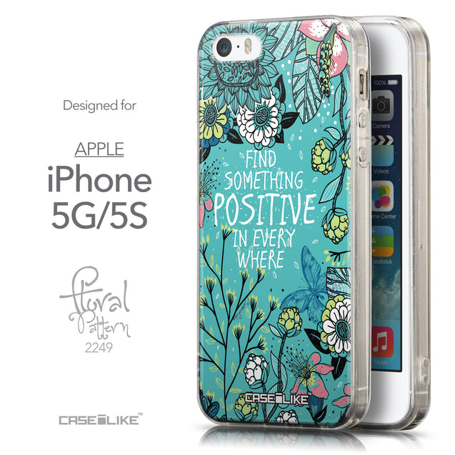 Front & Side View - CASEiLIKE Apple iPhone 5GS back cover Blooming Flowers Turquoise 2249