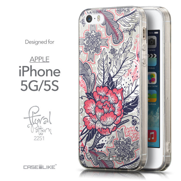 Front & Side View - CASEiLIKE Apple iPhone 5GS back cover Vintage Roses and Feathers Beige 2251