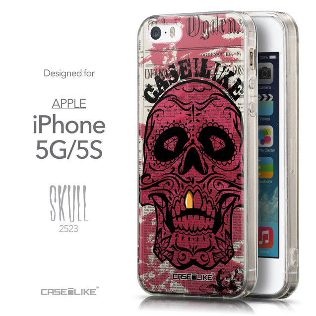 Front & Side View - CASEiLIKE Apple iPhone 5GS back cover Art of Skull 2523