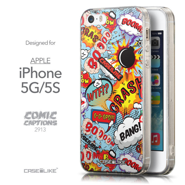 Front & Side View - CASEiLIKE Apple iPhone 5GS back cover Comic Captions Blue 2913