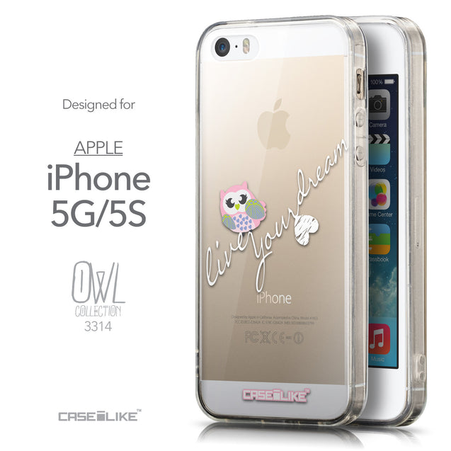 Front & Side View - CASEiLIKE Apple iPhone 5GS back cover Owl Graphic Design 3314