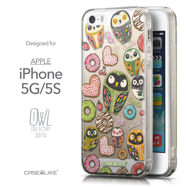 Front & Side View - CASEiLIKE Apple iPhone 5GS back cover Owl Graphic Design 3315