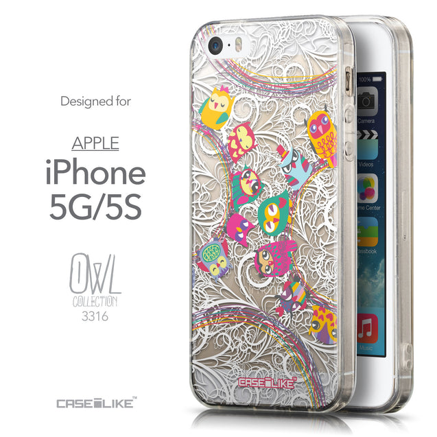Front & Side View - CASEiLIKE Apple iPhone 5GS back cover Owl Graphic Design 3316