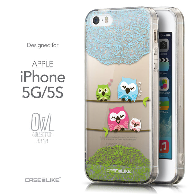 Front & Side View - CASEiLIKE Apple iPhone 5GS back cover Owl Graphic Design 3318