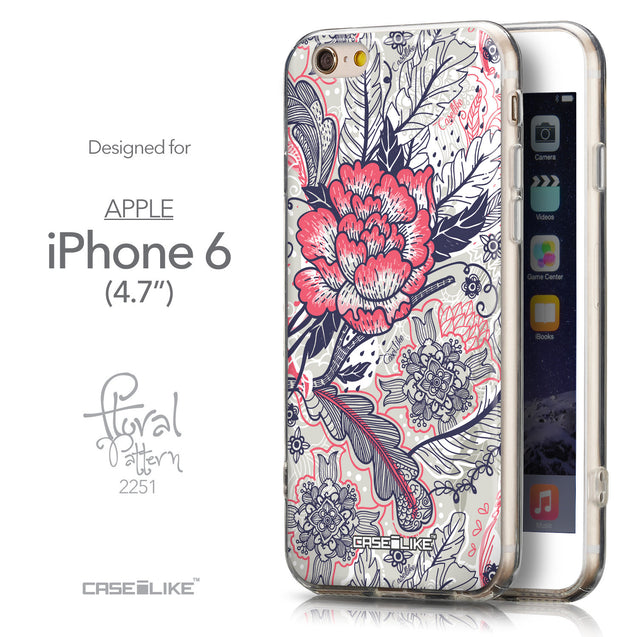 Front & Side View - CASEiLIKE Apple iPhone 6 back cover Vintage Roses and Feathers Beige 2251