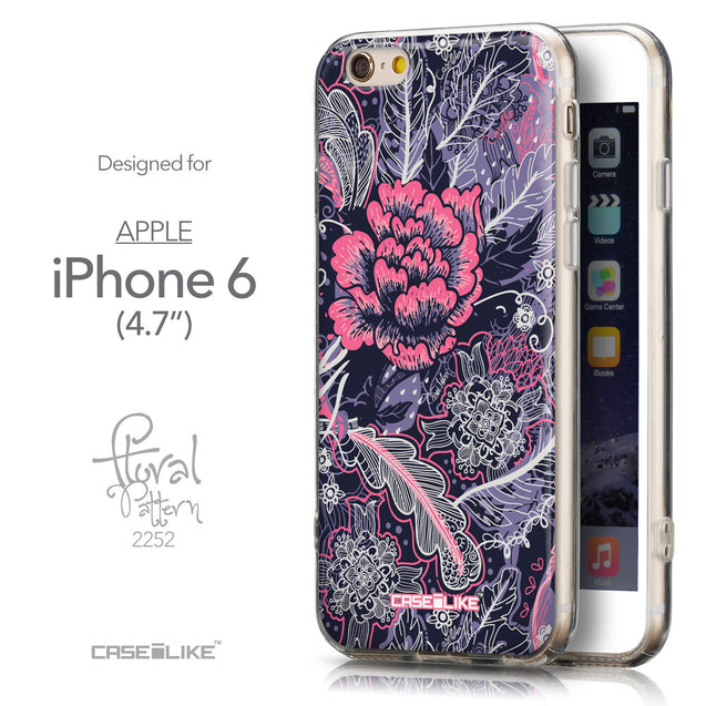 Front & Side View - CASEiLIKE Apple iPhone 6 back cover Vintage Roses and Feathers Blue 2252