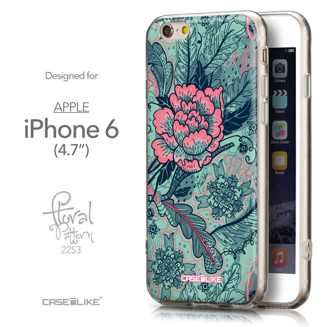 Front & Side View - CASEiLIKE Apple iPhone 6 back cover Vintage Roses and Feathers Turquoise 2253