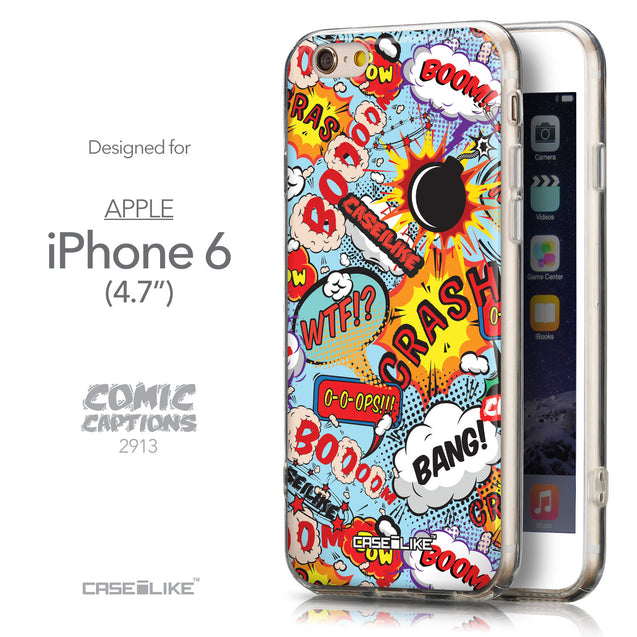 Front & Side View - CASEiLIKE Apple iPhone 6 back cover Comic Captions Blue 2913
