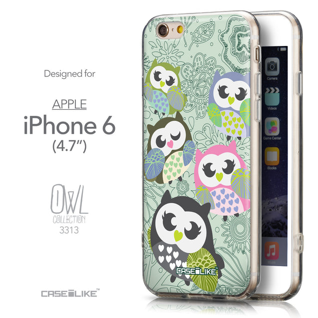 Front & Side View - CASEiLIKE Apple iPhone 6 back cover Owl Graphic Design 3313