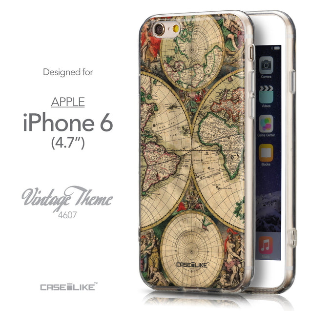 Front & Side View - CASEiLIKE Apple iPhone 6 back cover World Map Vintage 4607