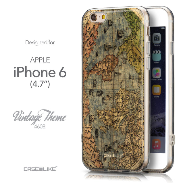 Front & Side View - CASEiLIKE Apple iPhone 6 back cover World Map Vintage 4608