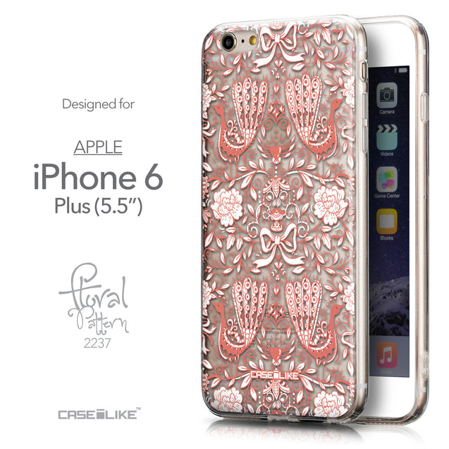 Front & Side View - CASEiLIKE Apple iPhone 6 Plus back cover Roses Ornamental Skulls Peacocks 2237