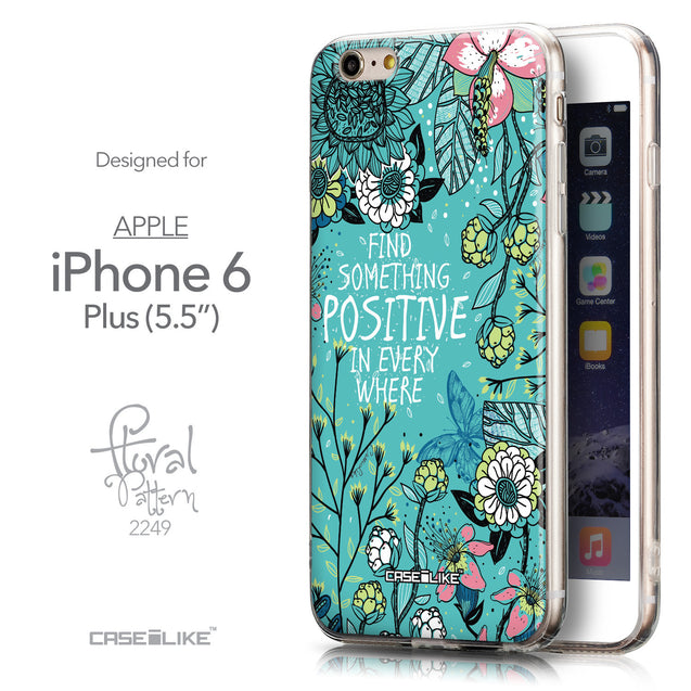 Front & Side View - CASEiLIKE Apple iPhone 6 Plus back cover Blooming Flowers Turquoise 2249
