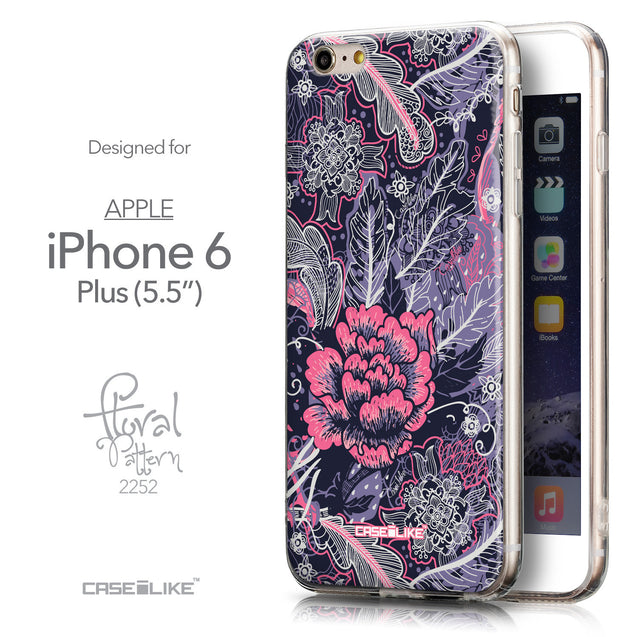 Front & Side View - CASEiLIKE Apple iPhone 6 Plus back cover Vintage Roses and Feathers Blue 2252