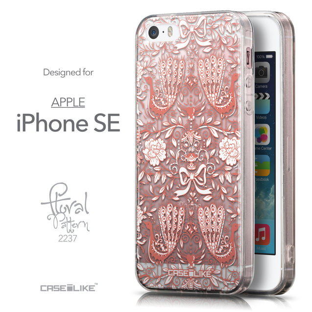 Front & Side View - CASEiLIKE Apple iPhone SE back cover Roses Ornamental Skulls Peacocks 2237