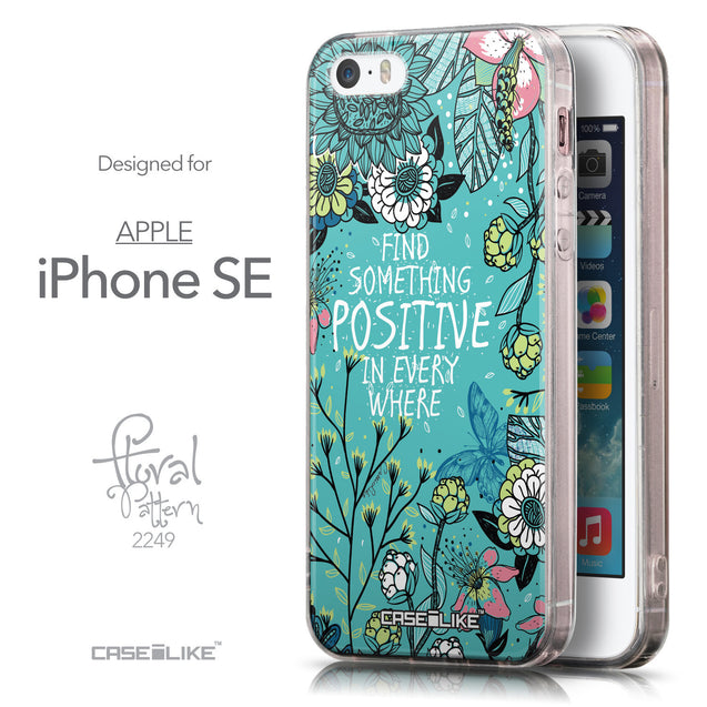 Front & Side View - CASEiLIKE Apple iPhone SE back cover Blooming Flowers Turquoise 2249