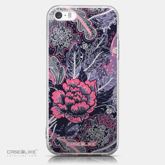 CASEiLIKE Apple iPhone SE back cover Vintage Roses and Feathers Blue 2252
