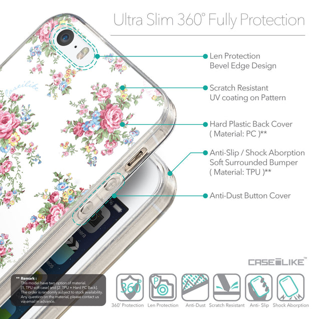 Details in English - CASEiLIKE Apple iPhone SE back cover Floral Rose Classic 2260