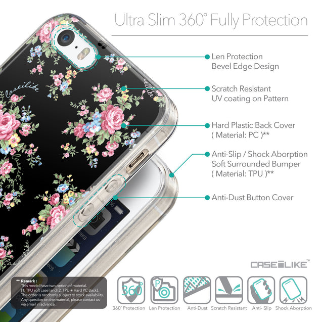 Details in English - CASEiLIKE Apple iPhone SE back cover Floral Rose Classic 2261
