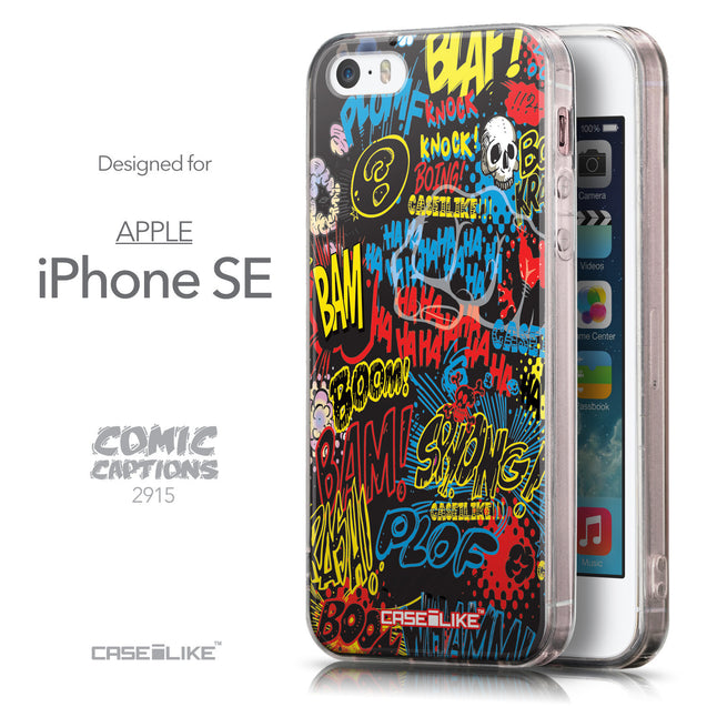 Front & Side View - CASEiLIKE Apple iPhone SE back cover Comic Captions Black 2915