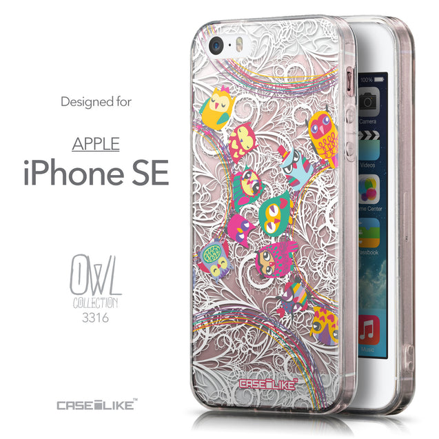 Front & Side View - CASEiLIKE Apple iPhone SE back cover Owl Graphic Design 3316