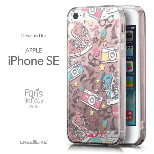 Front & Side View - CASEiLIKE Apple iPhone SE back cover Paris Holiday 3906