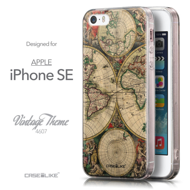 Front & Side View - CASEiLIKE Apple iPhone SE back cover World Map Vintage 4607