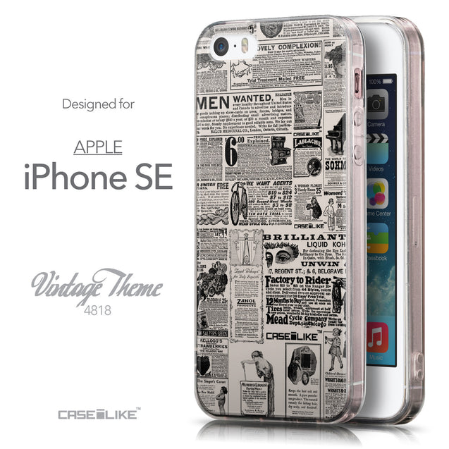 Front & Side View - CASEiLIKE Apple iPhone SE back cover Vintage Newspaper Advertising 4818
