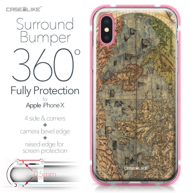 Apple iPhone X case World Map Vintage 4608 Bumper Case Protection | CASEiLIKE.com