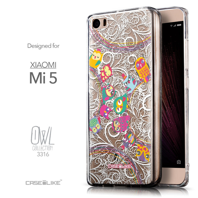 Front & Side View - CASEiLIKE Xiaomi Mi 5 back cover Owl Graphic Design 3316