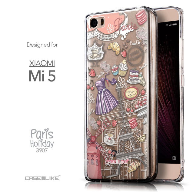 Front & Side View - CASEiLIKE Xiaomi Mi 5 back cover Paris Holiday 3907
