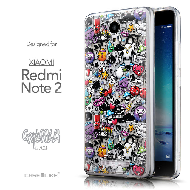 Front & Side View - CASEiLIKE Xiaomi Redmi Note 2 back cover Graffiti 2703