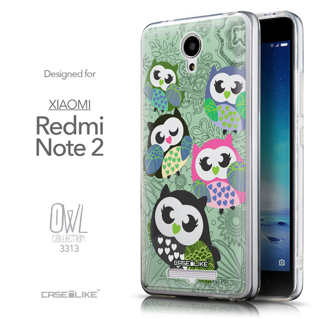 Front & Side View - CASEiLIKE Xiaomi Redmi Note 2 back cover Owl Graphic Design 3313