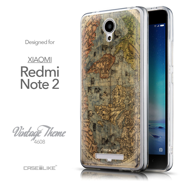 Front & Side View - CASEiLIKE Xiaomi Redmi Note 2 back cover World Map Vintage 4608