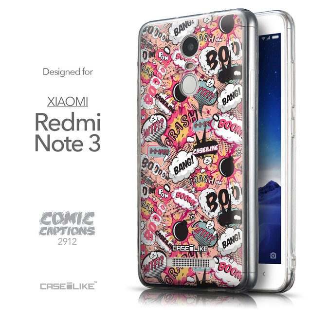 Front & Side View - CASEiLIKE Xiaomi Redmi Note 3 back cover Comic Captions Pink 2912
