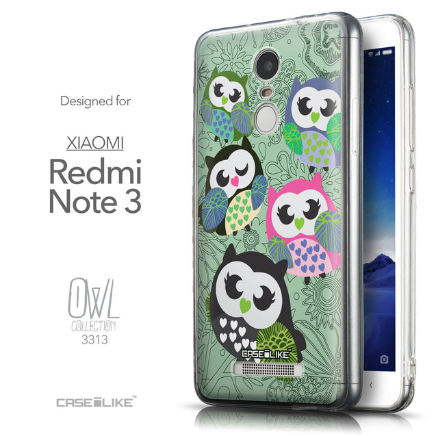 Front & Side View - CASEiLIKE Xiaomi Redmi Note 3 back cover Owl Graphic Design 3313