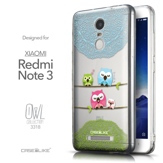 Front & Side View - CASEiLIKE Xiaomi Redmi Note 3 back cover Owl Graphic Design 3318