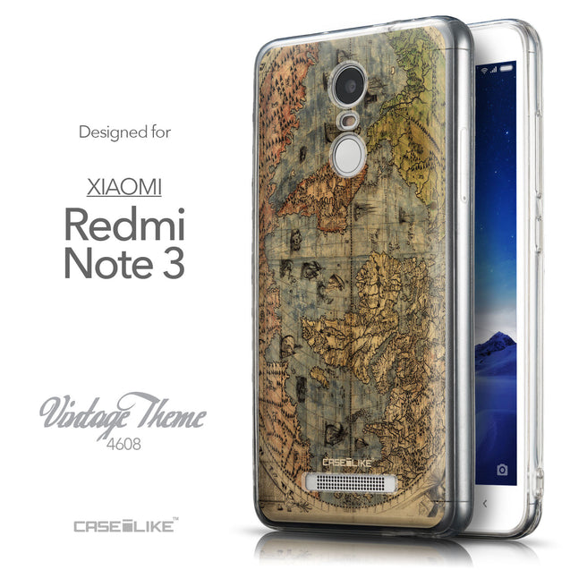 Front & Side View - CASEiLIKE Xiaomi Redmi Note 3 back cover World Map Vintage 4608