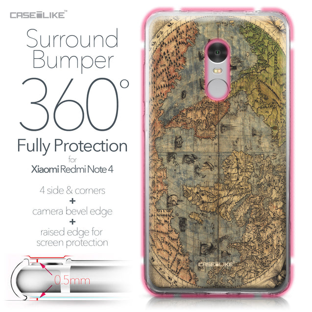 Xiaomi Redmi Note 4 case World Map Vintage 4608 Bumper Case Protection | CASEiLIKE.com