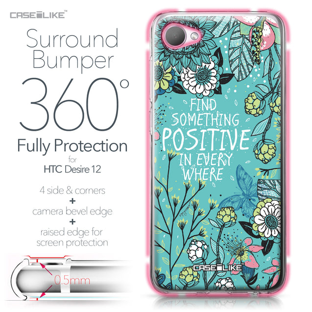 HTC Desire 12 case Blooming Flowers Turquoise 2249 Bumper Case Protection | CASEiLIKE.com