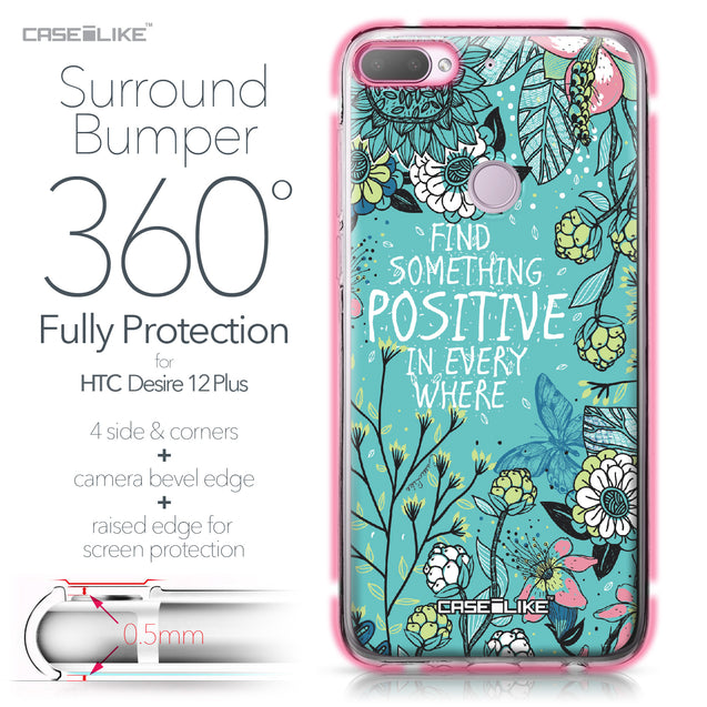 HTC Desire 12 Plus case Blooming Flowers Turquoise 2249 Bumper Case Protection | CASEiLIKE.com