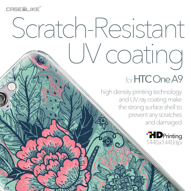 HTC One A9 case Vintage Roses and Feathers Turquoise 2253 with UV-Coating Scratch-Resistant Case | CASEiLIKE.com