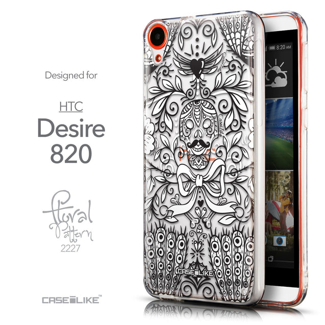 Front & Side View - CASEiLIKE HTC Desire 820 back cover Roses Ornamental Skulls Peacocks 2227
