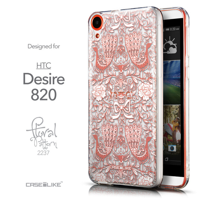 Front & Side View - CASEiLIKE HTC Desire 820 back cover Roses Ornamental Skulls Peacocks 2237