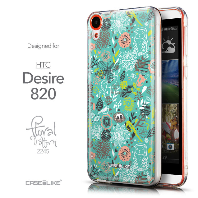 Front & Side View - CASEiLIKE HTC Desire 820 back cover Spring Forest Turquoise 2245
