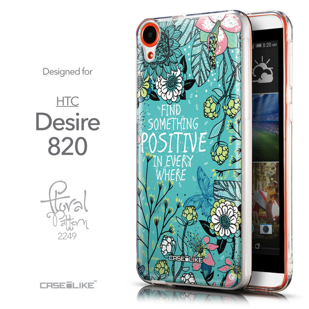 Front & Side View - CASEiLIKE HTC Desire 820 back cover Blooming Flowers Turquoise 2249
