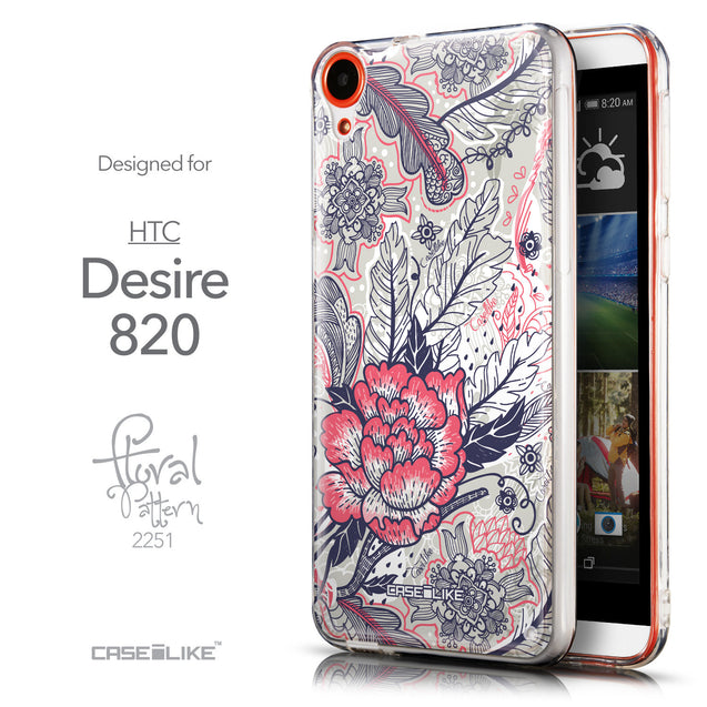 Front & Side View - CASEiLIKE HTC Desire 820 back cover Vintage Roses and Feathers Beige 2251