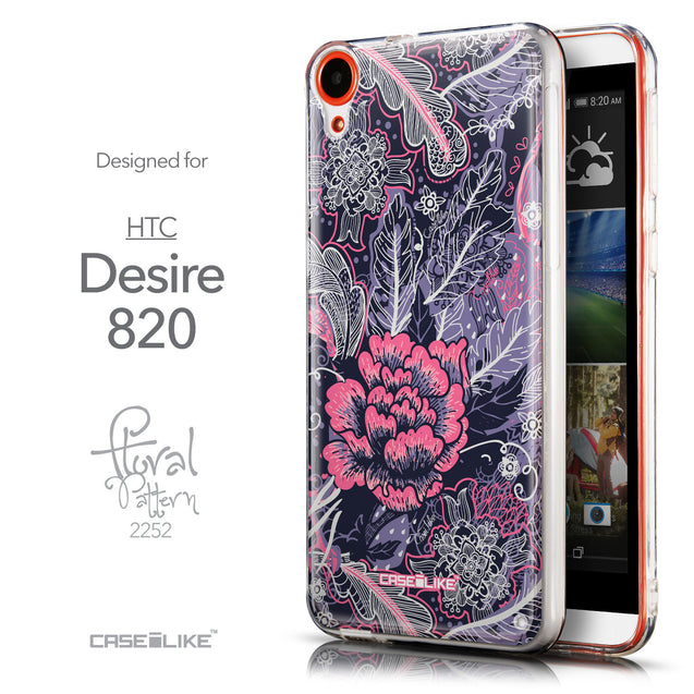 Front & Side View - CASEiLIKE HTC Desire 820 back cover Vintage Roses and Feathers Blue 2252