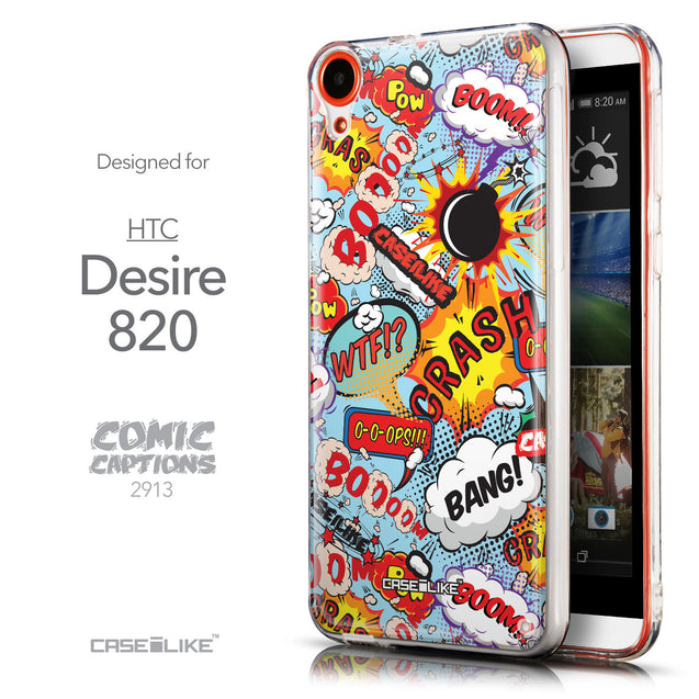 Front & Side View - CASEiLIKE HTC Desire 820 back cover Comic Captions Blue 2913
